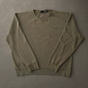 Vintage 2000s GAP V-Neck Waffle Knit Thermal Pullover Sweater L Olive Green GAP